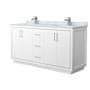 Wyndham Collection Icon 66" Free Standing Double Basin Vanity Set with Cabinet and Marble Vanity Top White / Brushed Nickel Hardware