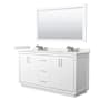Wyndham Collection Icon 66" Free Standing Double Basin Vanity Set with Cabinet, Quartz Vanity Top, and Framed Mirror White / White Quartz Top / Brushed Nickel Hardware