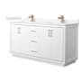 Wyndham Collection Icon 66" Free Standing Double Basin Vanity Set with Cabinet and Cultured Marble Vanity Top White / Carrara Cultured Marble Top / Satin Bronze Hardware