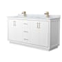 Wyndham Collection Icon 66" Free Standing Double Basin Vanity Set with Cabinet and Marble Vanity Top White / Satin Bronze Hardware