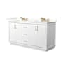 Wyndham Collection Icon 66" Free Standing Double Basin Vanity Set with Cabinet and Quartz Vanity Top White / Giotto Quartz Top / Satin Bronze Hardware