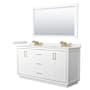 Wyndham Collection Icon 66" Free Standing Double Basin Vanity Set with Cabinet, Quartz Vanity Top, and Framed Mirror White / White Quartz Top / Satin Bronze Hardware