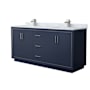 Wyndham Collection Icon 72" Free Standing Double Basin Vanity Set with Cabinet and Marble Vanity Top Dark Blue / Brushed Nickel Hardware