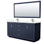 Wyndham Collection Icon 72" Free Standing Double Basin Vanity Set with Cabinet, Quartz Vanity Top, and Framed Mirror Dark Blue / Giotto Quartz Top / Brushed Nickel Hardware
