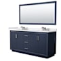 Wyndham Collection Icon 72" Free Standing Double Basin Vanity Set with Cabinet, Cultured Marble Vanity Top, and Framed Mirror Dark Blue / White Cultured Marble Top / Brushed Nickel Hardware