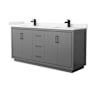 Wyndham Collection Icon 72" Free Standing Double Basin Vanity Set with Cabinet and Cultured Marble Vanity Top Dark Gray / Carrara Cultured Marble Top / Matte Black Hardware