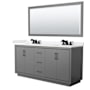 Wyndham Collection Icon 72" Free Standing Double Basin Vanity Set with Cabinet, Cultured Marble Vanity Top, and Framed Mirror Dark Gray / Carrara Cultured Marble Top / Matte Black Hardware