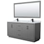 Wyndham Collection Icon 72" Free Standing Double Basin Vanity Set with Cabinet, Marble Vanity Top, and Framed Mirror Dark Gray / Matte Black Hardware