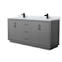Wyndham Collection Icon 72" Free Standing Double Basin Vanity Set with Cabinet and Marble Vanity Top Dark Gray / Matte Black Hardware