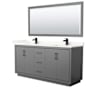 Wyndham Collection Icon 72" Free Standing Double Basin Vanity Set with Cabinet, Quartz Vanity Top, and Framed Mirror Dark Gray / Giotto Quartz Top / Matte Black Hardware