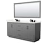 Wyndham Collection Icon 72" Free Standing Double Basin Vanity Set with Cabinet, Quartz Vanity Top, and Framed Mirror Dark Gray / Giotto Quartz Top / Matte Black Hardware