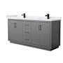 Wyndham Collection Icon 72" Free Standing Double Basin Vanity Set with Cabinet and Cultured Marble Vanity Top Dark Gray / White Cultured Marble Top / Matte Black Hardware