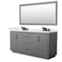 Wyndham Collection Icon 72" Free Standing Double Basin Vanity Set with Cabinet, Cultured Marble Vanity Top, and Framed Mirror Dark Gray / White Cultured Marble Top / Matte Black Hardware