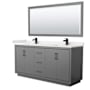 Wyndham Collection Icon 72" Free Standing Double Basin Vanity Set with Cabinet, Quartz Vanity Top, and Framed Mirror Dark Gray / White Quartz Top / Matte Black Hardware