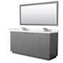 Wyndham Collection Icon 72" Free Standing Double Basin Vanity Set with Cabinet, Cultured Marble Vanity Top, and Framed Mirror Dark Gray / Carrara Cultured Marble Top / Brushed Nickel Hardware