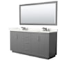 Wyndham Collection Icon 72" Free Standing Double Basin Vanity Set with Cabinet, Quartz Vanity Top, and Framed Mirror Dark Gray / Giotto Quartz Top / Brushed Nickel Hardware