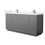 Wyndham Collection Icon 72" Free Standing Double Basin Vanity Set with Cabinet and Cultured Marble Vanity Top Dark Gray / White Cultured Marble Top / Brushed Nickel Hardware