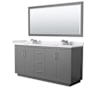 Wyndham Collection Icon 72" Free Standing Double Basin Vanity Set with Cabinet, Cultured Marble Vanity Top, and Framed Mirror Dark Gray / White Cultured Marble Top / Brushed Nickel Hardware
