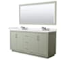 Wyndham Collection Icon 72" Free Standing Double Basin Vanity Set with Cabinet, Cultured Marble Vanity Top, and Framed Mirror Light Green / Carrara Cultured Marble Top / Brushed Nickel Hardware