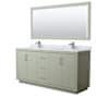 Wyndham Collection Icon 72" Free Standing Double Basin Vanity Set with Cabinet, Marble Vanity Top, and Framed Mirror Light Green / Brushed Nickel Hardware