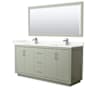 Wyndham Collection Icon 72" Free Standing Double Basin Vanity Set with Cabinet, Quartz Vanity Top, and Framed Mirror Light Green / Giotto Quartz Top / Brushed Nickel Hardware