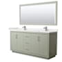 Wyndham Collection Icon 72" Free Standing Double Basin Vanity Set with Cabinet, Quartz Vanity Top, and Framed Mirror Light Green / White Quartz Top / Brushed Nickel Hardware