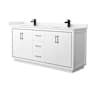 Wyndham Collection Icon 72" Free Standing Double Basin Vanity Set with Cabinet and Cultured Marble Vanity Top White / Carrara Cultured Marble Top / Matte Black Hardware