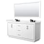 Wyndham Collection Icon 72" Free Standing Double Basin Vanity Set with Cabinet, Cultured Marble Vanity Top, and Framed Mirror White / Carrara Cultured Marble Top / Matte Black Hardware