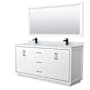 Wyndham Collection Icon 72" Free Standing Double Basin Vanity Set with Cabinet, Marble Vanity Top, and Framed Mirror White / Matte Black Hardware