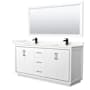 Wyndham Collection Icon 72" Free Standing Double Basin Vanity Set with Cabinet, Quartz Vanity Top, and Framed Mirror White / Giotto Quartz Top / Matte Black Hardware