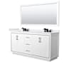 Wyndham Collection Icon 72" Free Standing Double Basin Vanity Set with Cabinet, Cultured Marble Vanity Top, and Framed Mirror White / White Cultured Marble Top / Matte Black Hardware