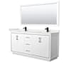 Wyndham Collection Icon 72" Free Standing Double Basin Vanity Set with Cabinet, Quartz Vanity Top, and Framed Mirror White / White Quartz Top / Matte Black Hardware
