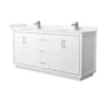 Wyndham Collection Icon 72" Free Standing Double Basin Vanity Set with Cabinet and Cultured Marble Vanity Top White / Carrara Cultured Marble Top / Brushed Nickel Hardware