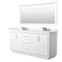 Wyndham Collection Icon 72" Free Standing Double Basin Vanity Set with Cabinet, Cultured Marble Vanity Top, and Framed Mirror White / Carrara Cultured Marble Top / Brushed Nickel Hardware