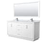 Wyndham Collection Icon 72" Free Standing Double Basin Vanity Set with Cabinet, Marble Vanity Top, and Framed Mirror White / Brushed Nickel Hardware