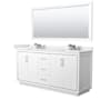 Wyndham Collection Icon 72" Free Standing Double Basin Vanity Set with Cabinet, Cultured Marble Vanity Top, and Framed Mirror White / White Cultured Marble Top / Brushed Nickel Hardware