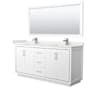 Wyndham Collection Icon 72" Free Standing Double Basin Vanity Set with Cabinet, Quartz Vanity Top, and Framed Mirror White / White Quartz Top / Brushed Nickel Hardware