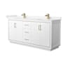 Wyndham Collection Icon 72" Free Standing Double Basin Vanity Set with Cabinet and Cultured Marble Vanity Top White / Carrara Cultured Marble Top / Satin Bronze Hardware