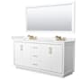 Wyndham Collection Icon 72" Free Standing Double Basin Vanity Set with Cabinet, Cultured Marble Vanity Top, and Framed Mirror White / Carrara Cultured Marble Top / Satin Bronze Hardware