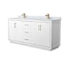 Wyndham Collection Icon 72" Free Standing Double Basin Vanity Set with Cabinet and Marble Vanity Top White / Satin Bronze Hardware