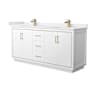 Wyndham Collection Icon 72" Free Standing Double Basin Vanity Set with Cabinet and Cultured Marble Vanity Top White / White Cultured Marble Top / Satin Bronze Hardware