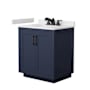 Wyndham Collection Miranda 30" Free Standing Single Basin Vanity Set with Cabinet and Cultured Marble Vanity Top Dark Blue / White Cultured Marble Top / Matte Black Hardware