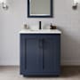 Wyndham Collection Miranda 30" Free Standing Single Basin Vanity Set with Cabinet, Quartz Vanity Top, and Framed Mirror Dark Blue / White Quartz Top / Matte Black Hardware
