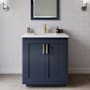 Wyndham Collection Miranda 30" Free Standing Single Basin Vanity Set with Cabinet, Cultured Marble Vanity Top, and Framed Mirror Dark Blue / Carrara Cultured Marble Top / Brushed Gold Hardware