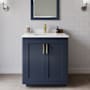 Wyndham Collection Miranda 30" Free Standing Single Basin Vanity Set with Cabinet, Cultured Marble Vanity Top, and Framed Mirror Dark Blue / White Cultured Marble Top / Brushed Gold Hardware