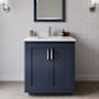 Wyndham Collection Miranda 30" Free Standing Single Basin Vanity Set with Cabinet, Quartz Vanity Top, and Framed Mirror Dark Blue / Giotto Quartz Top / Brushed Nickel Hardware