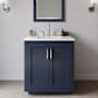 Wyndham Collection Miranda 30" Free Standing Single Basin Vanity Set with Cabinet and Quartz Vanity Top Dark Blue / White Quartz Top / Brushed Nickel Hardware