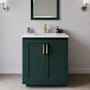 Wyndham Collection Miranda 30" Free Standing Single Basin Vanity Set with Cabinet and Cultured Marble Vanity Top Green / Carrara Cultured Marble Top / Brushed Gold Hardware