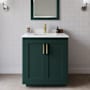 Wyndham Collection Miranda 30" Free Standing Single Basin Vanity Set with Cabinet, Cultured Marble Vanity Top, and Framed Mirror Green / White Cultured Marble Top / Brushed Gold Hardware