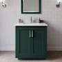 Wyndham Collection Miranda 30" Free Standing Single Basin Vanity Set with Cabinet and Cultured Marble Vanity Top Green / Carrara Cultured Marble Top / Brushed Nickel Hardware